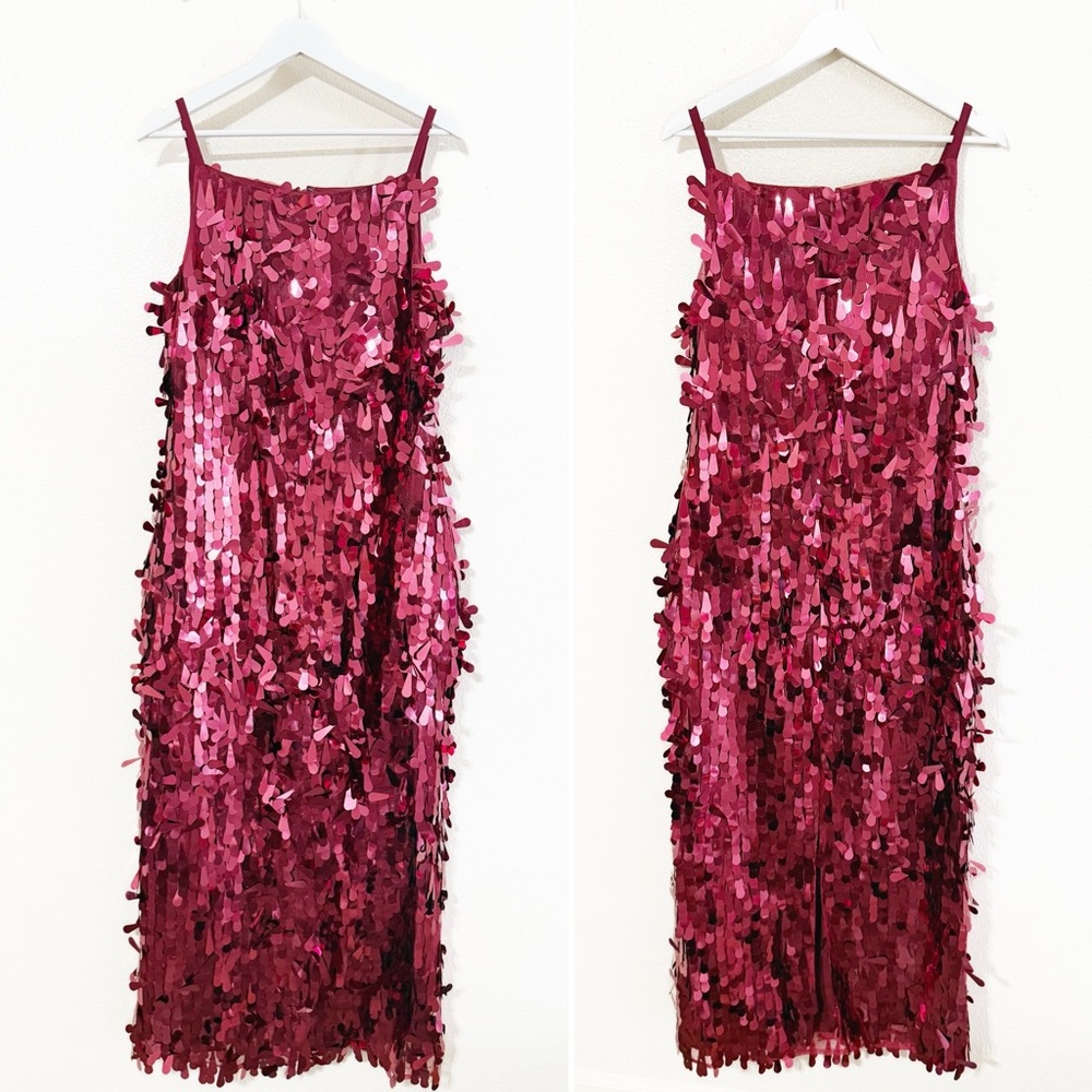 Hutch Sleeveless Sequin Pailette Red Midi Maxi Square Neck Dress size large - Picture 7 of 12